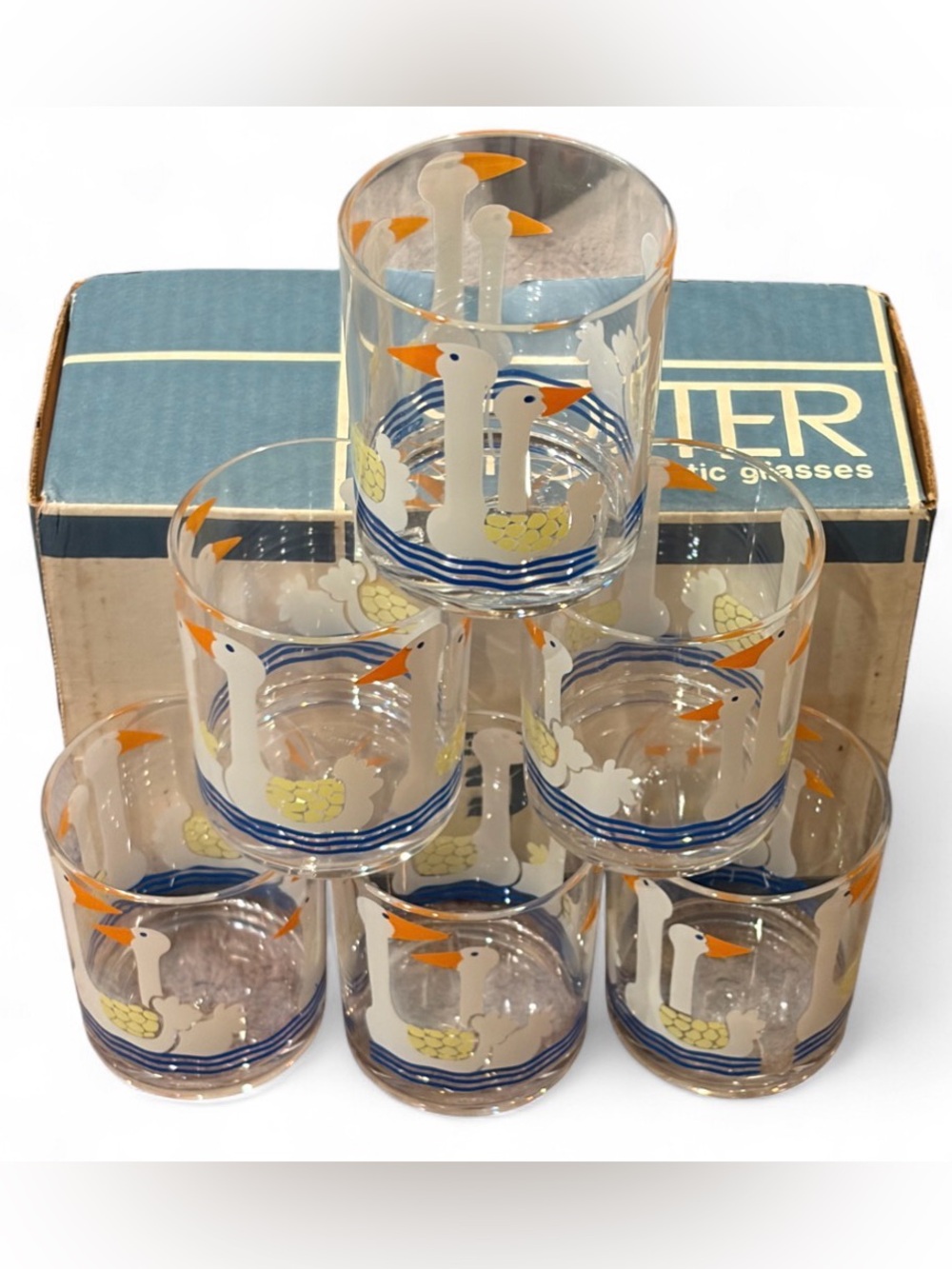 Stotter Vintage Acrylic Geese Tumblers Set 6 with Original Box Cottagecore Cute